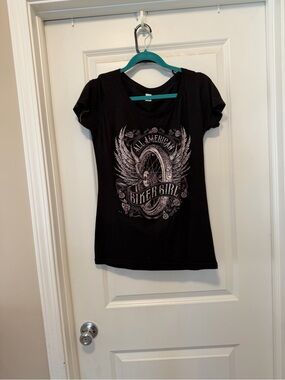 Tultex Black Biker Girl Graphic Tee